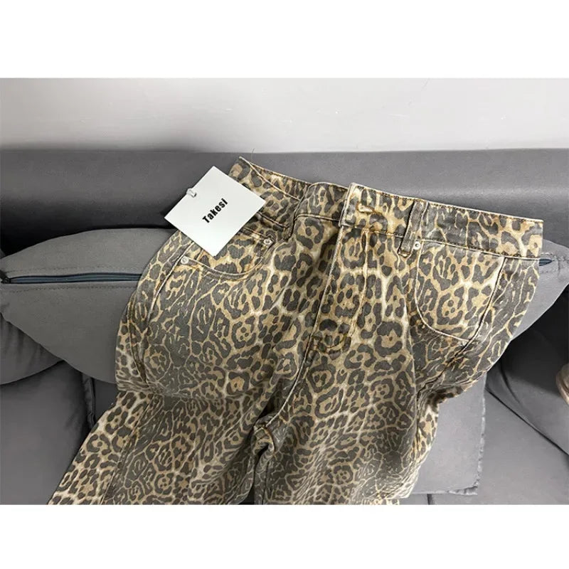WildFur™ – Leopard Print High Waist Denim Trousers (Statement, Fierce & Urban)