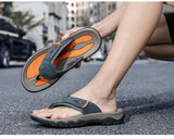 Men Cow Leather Beach Flip Flops Sandals