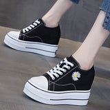 Women Canvas Shoes Black Platform Sneakers