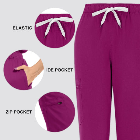 Summer breathable coveralls with elastic waistband, side pocket, and zip pocket in vibrant purple color.