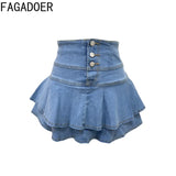 PatchSkirt™ – Ruched Pleated Denim Skirt (Streetwear, Button Detail)