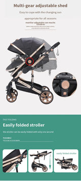 3 in 1 baby stroller with multi-gear adjustable canopy and easy folding feature for infants age 0-3 years