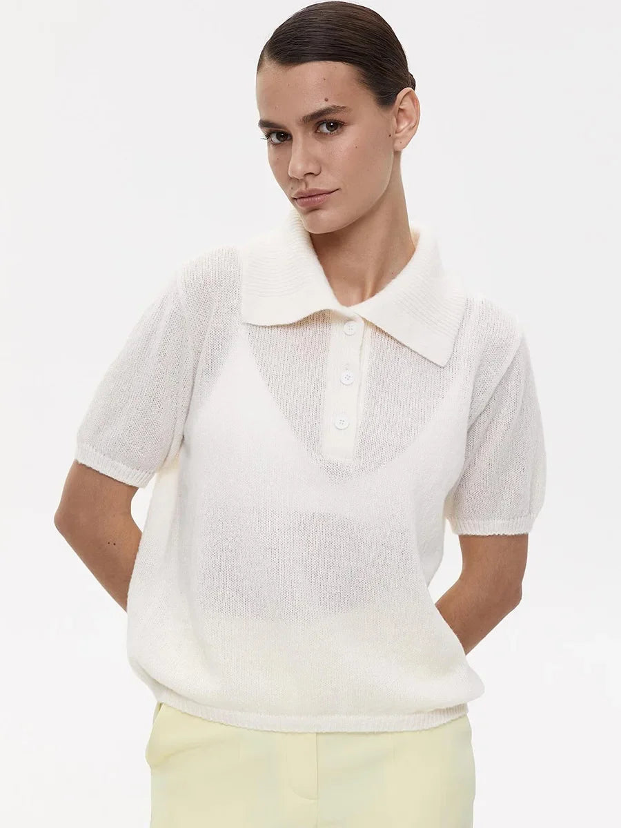 Women's Polo Collar Hollow Knit Sweater