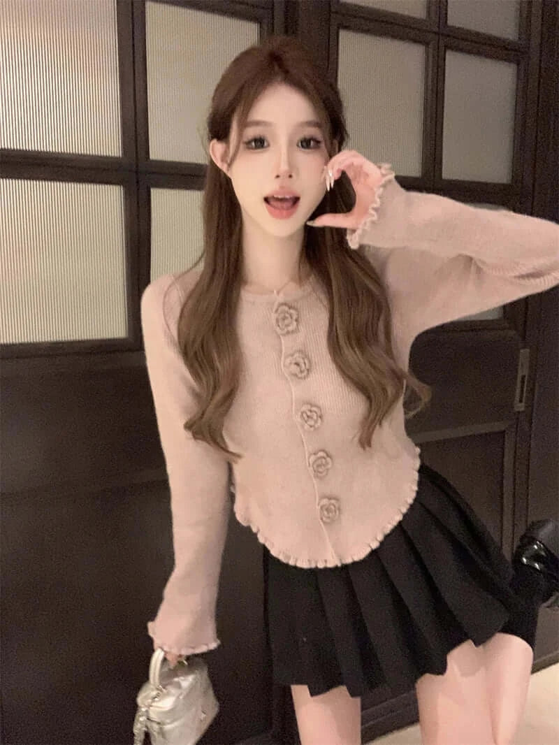 Women Cropped Floral Knit Cardigan