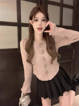 Women Cropped Floral Knit Cardigan