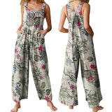 FloraLoom™ – Floral Cotton Linen Jumpsuit (Natural, Breezy & Soft-Touch)