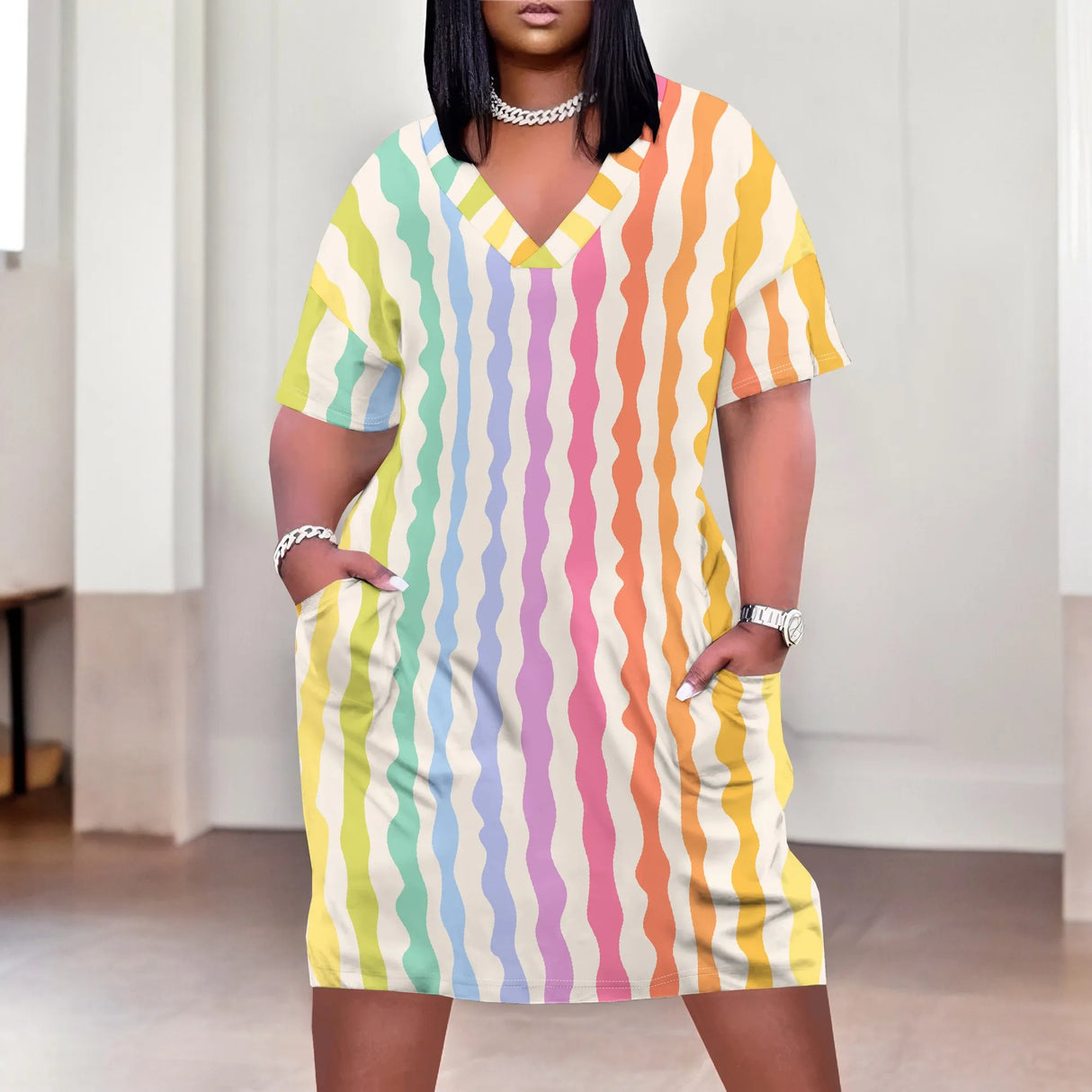 Women Sunflower V-Neck Beach Dress