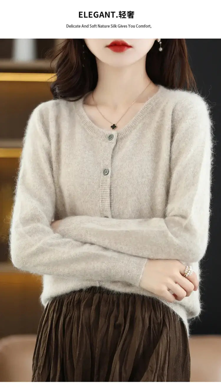 Women Mink Cashmere Knit Cardigan