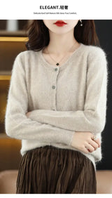 Women Mink Cashmere Knit Cardigan