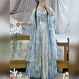 Vintage Blue Hanfu Cosplay Dress 3-piece set, featuring a flowing design with elegant details, perfect for summer parties.