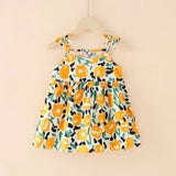 Summer cute girls dress featuring colorful floral print and sleeveless design, perfect for ages 4-6Y.