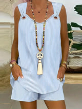 Women Plus Size Summer Striped Suit