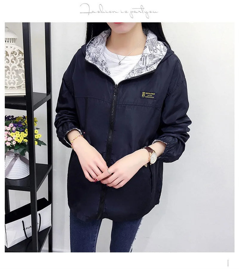 Double-Sided Women's Trench Coat – Hooded Spring Autumn Windbreaker