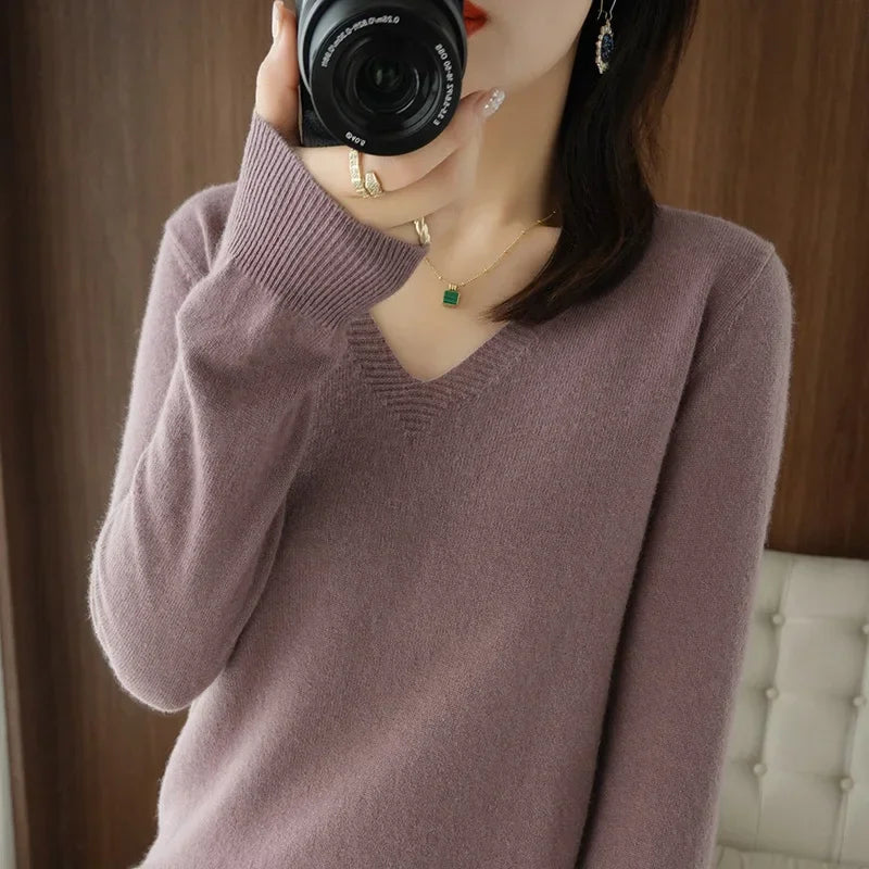 Women Slim Fit V-Neck Sweater