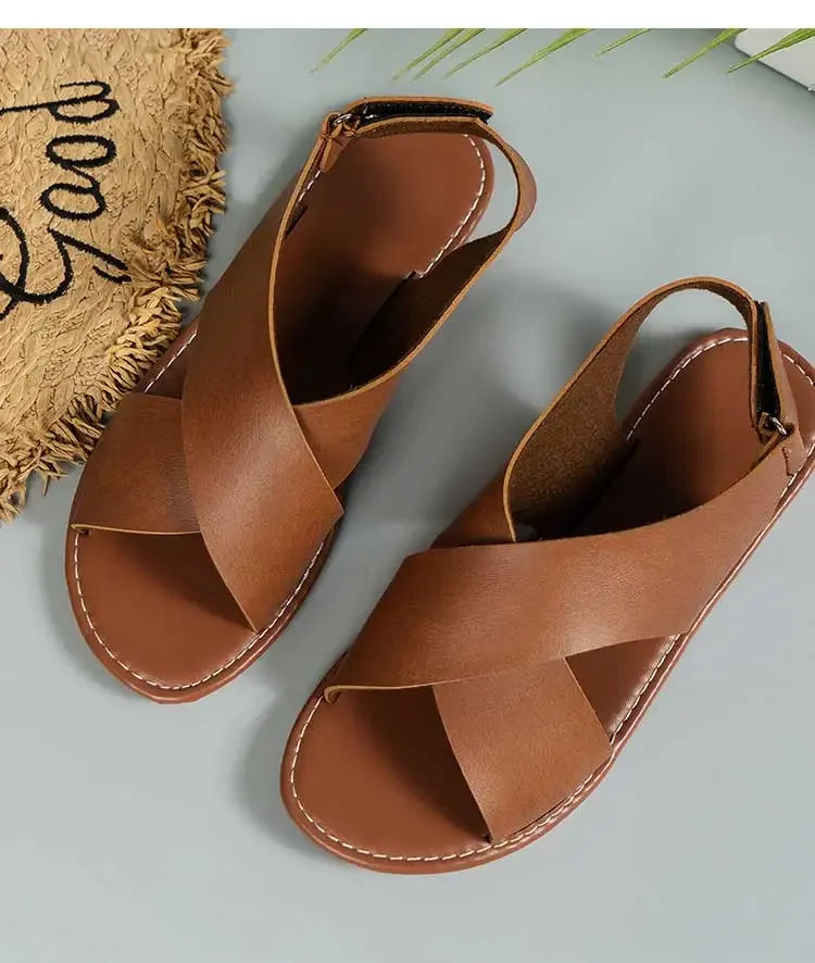 Women Soft Leather Flat Sandals Summer