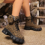 Women Leopard Print Ankle Boots – Winter High Heel Platform Shoes