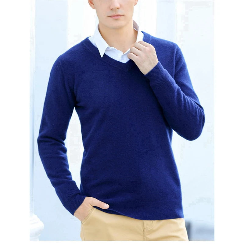 Men's Plus Size Cashmere V-Neck Sweater