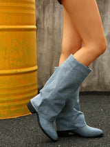 Women’s Knee High Cowboy Denim Boots 2025