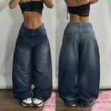 Y2K Multi-Pocket Washed Wide Leg Jeans for Women
