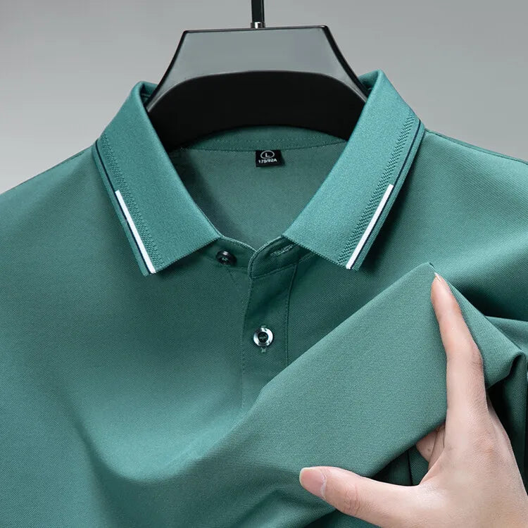 Men Luxury Silk Cotton Polo Shirt