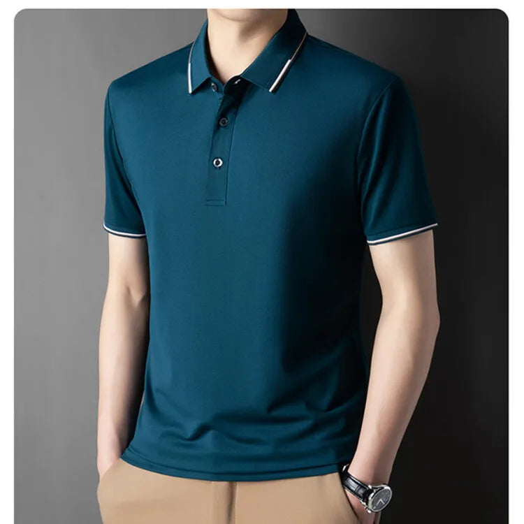Men Luxury Silk Cotton Polo Shirt