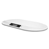 Ergonomic digital baby scale with a sleek white design and clear digital display for easy weight measurements.