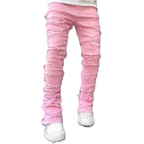 Men Stacked Ripped Jeans