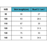 Size chart for Girls Summer Flying Sleeve Dress, showing skirt length and bust measurements for kids aged 4-6 years.