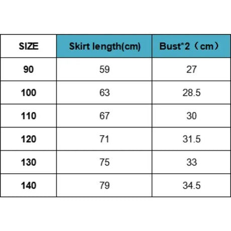 Size chart for Girls Summer Flying Sleeve Dress, showing skirt length and bust measurements for kids aged 4-6 years.
