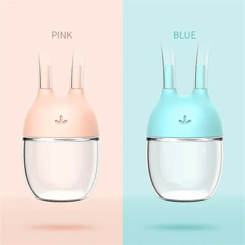 Baby nose cleaner tool in pink and blue colors, ideal for safe nasal suction for infants, made from silicone.