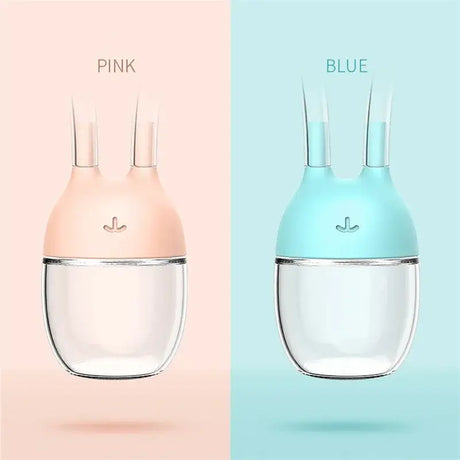 Baby nose cleaner tool in pink and blue colors, ideal for safe nasal suction for infants, made from silicone.