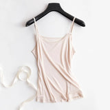SilkAura™ women's silk blend knit camisole in soft beige color, perfect for breathable summer lingerie.