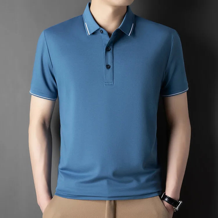Men Luxury Silk Cotton Polo Shirt