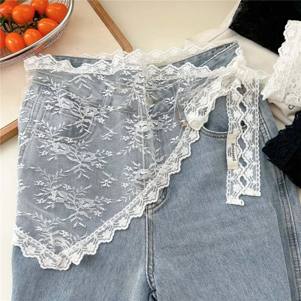Women Embroidered Lace Mini Apron Skirt