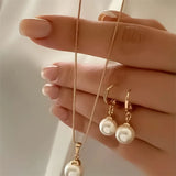 Women’s Round Pearl 3-Piece Jewelry Set
