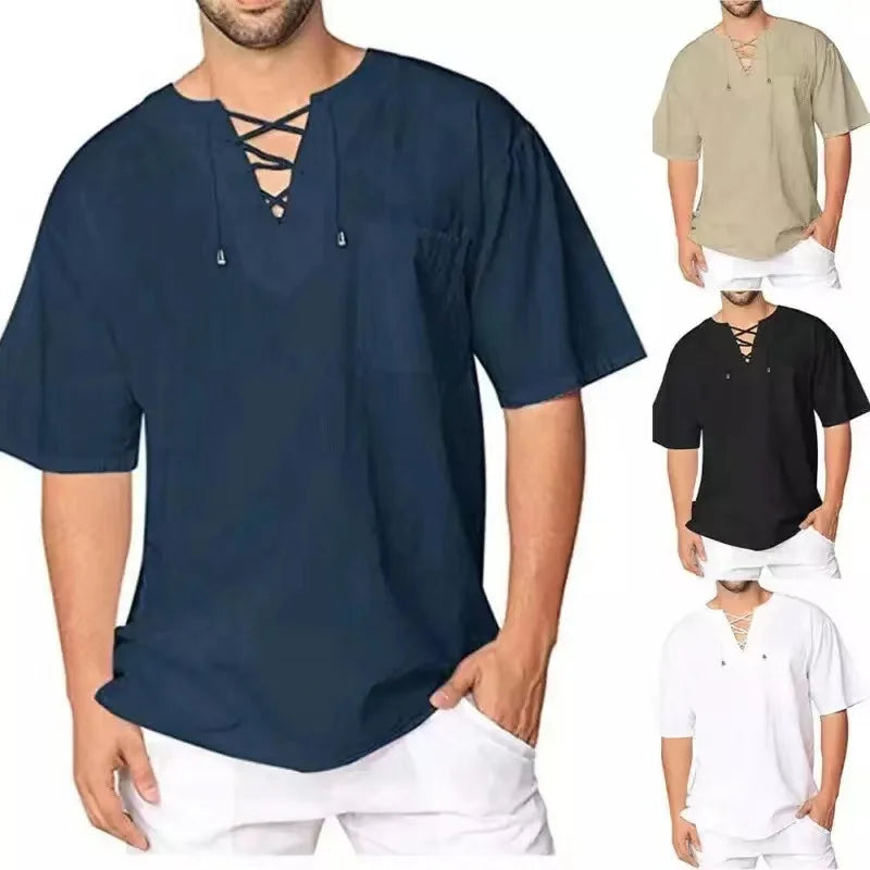 Men’s Plus Size V-Neck Linen Top
