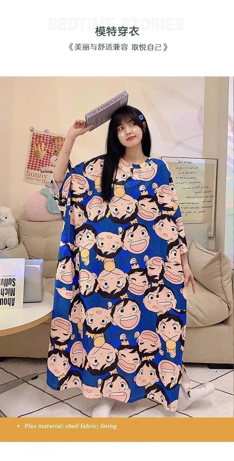 Women Cartoon Print Long Nightgown