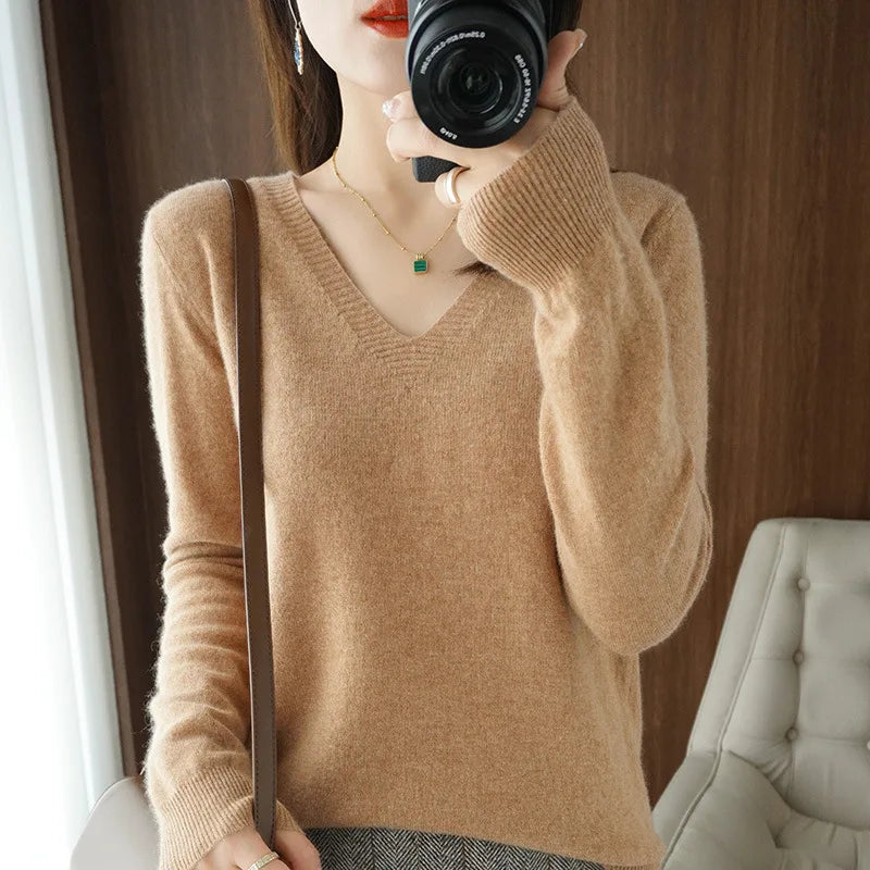 Women's V-Neck Knitted Pullover Sweater
