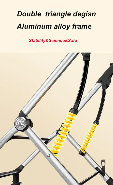 Close-up of twin baby stroller's aluminum alloy frame showcasing double triangle design for stability and safety.