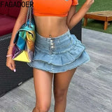 PatchSkirt™ – Ruched Pleated Denim Skirt (Streetwear, Button Detail)