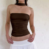 Strapless Pleated Hanging Neck Tank Top