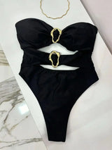 Women Metal Ring Bandeau Swimsuit