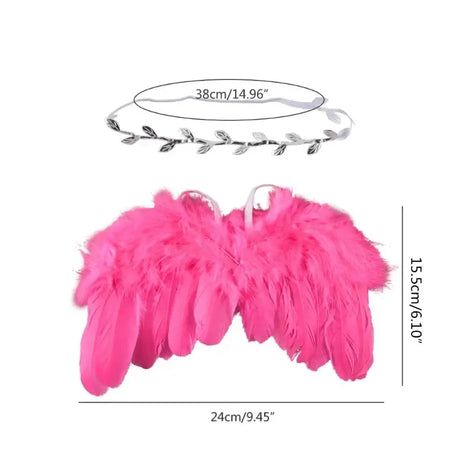 Newborn photography props set featuring pink angel wings and headband for baby photo shoots, suitable for ages 0-12 months.