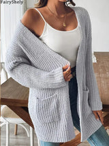 Women Long Sleeve Pocket Knit Cardigan
