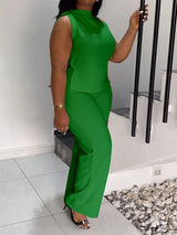 Plus Size Sleeveless Shirt Set