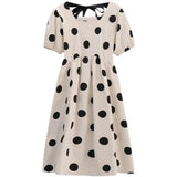 Polka dot loose maternity dress by YIGUDAR, featuring short sleeves and mid-calf length, perfect for summer wear.