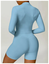 Women's Zip Long Sleeve Yoga Jacket – Gym Push-Up Sportswear Top