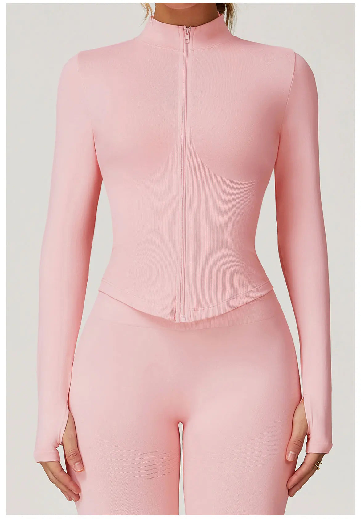 Ribbed Women's Yoga Jacket – Long Sleeve Standing Collar Fitness Top