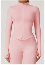 Ribbed Women's Yoga Jacket – Long Sleeve Standing Collar Fitness Top