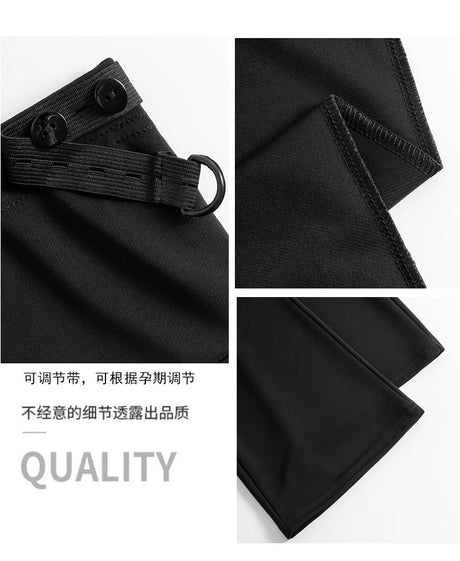 Close-up of Y2K bootcut maternity pants showcasing quality stitching and adjustable waistband.